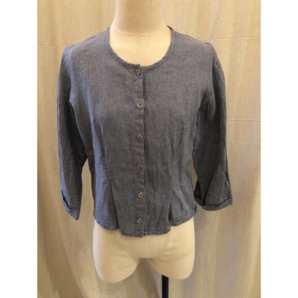 FLAX Blue 100% Linen Jacket small Lagenlook